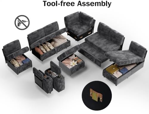 Vipbear 130" Modular Sectional Sleeper Sofa with Pull Out Bed, 9 Seat Co...