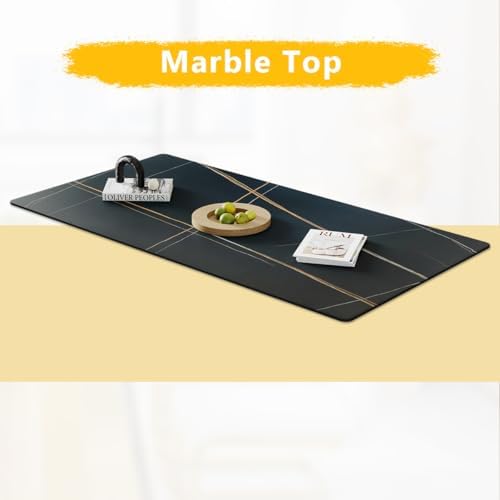 TesNus 7 Pieces Dining Table Set,63" Marble Kitchen Room Table with 6 Black Chairs,Rectangle Sintered Stone Top with Gold Legs,Large Dinner Table Set for 6 Person for Kitchen Dining Room
