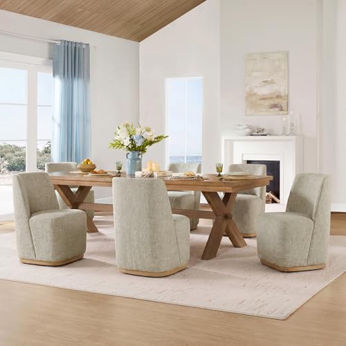 CHITA Upholstered Rolling Dining Chair on Casters Set of 4, Oatmeal | FSC Cer...