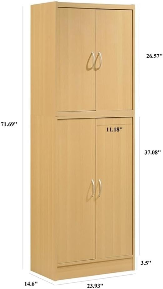 Pemberly Row 4-Door 4-Shelf Wood Kitchen Pantry, Beige Finish, 71.6 in. Heigh...