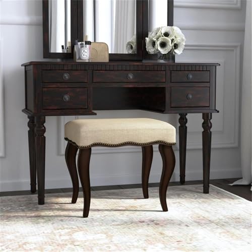 Hillsdale Hamilton Wood and Upholstered Backless Vanity Stool for Makeup Room...