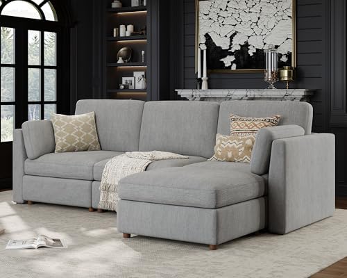 Oversized Modular Sectional Sofa L-Shaped Cloud Couches Gray | 4 Seater Large...