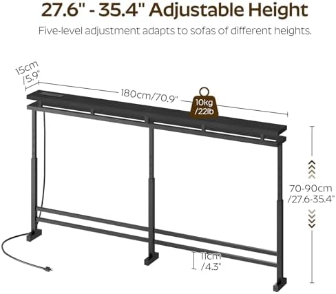 YATINEY 70.9" Behind Couch Table with LED Lights, Narrow Console Table w...