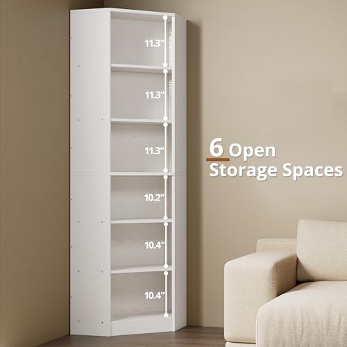 IRONCK Corner Bookshelf, 71" Tall Bookcase with 2 Storage Cabinets, White