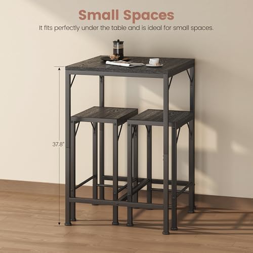 Homeiju Bar Table and Chairs Set, Square Bar Table with 2 Stools, Space-Savin...