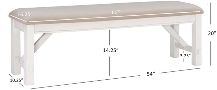Pemberly Row 60" Wood/Fabric Bench, Smokey White Finish, Beige Upholster...