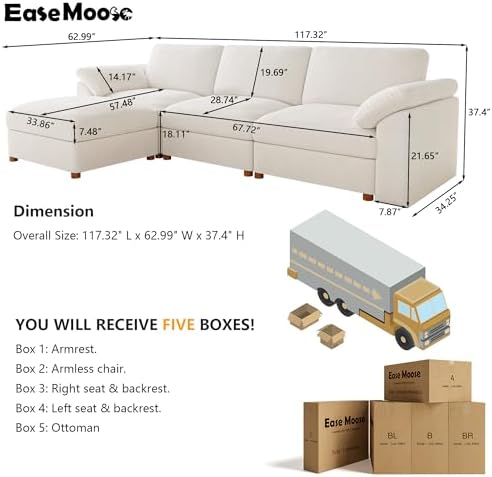 EASE MOOSE Sectional Modular Sofa,Oversized L Shape Sectional Couch Wide Deep...