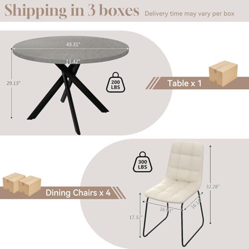 44" Round Dining Table Set for 4, Modern X-Shaped Metal Leg Table