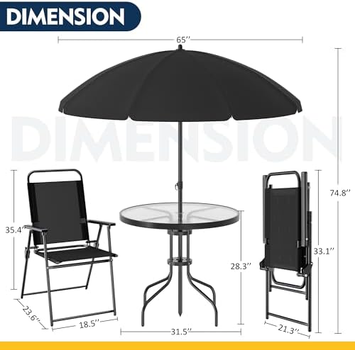 Shintenchi 6 Piece Patio Dining Set with Umbrella, Outdoor Furniture Set with...