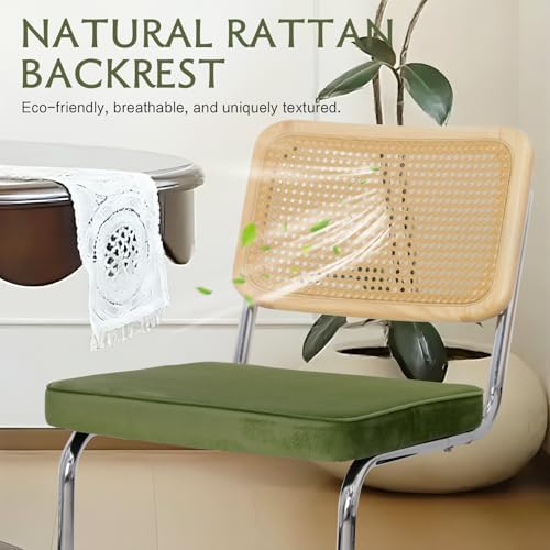 Rattan Dining Chairs Set of 2,Mid Century Modern Cane Back Chairs with Velvet...
