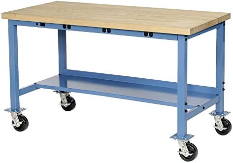 Global Industrial Mobile Workbench with Power Apron, Maple Block Square Edge,...