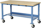 Global Industrial Mobile Workbench with Power Apron, Maple Block Square Edge, 72" W x 36" D, Blue
