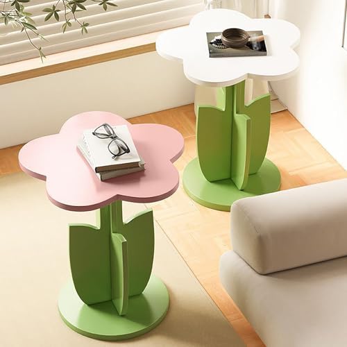 Flower Shaped Wood End Table, Cute Accent Side Table for Living Room & Be...
