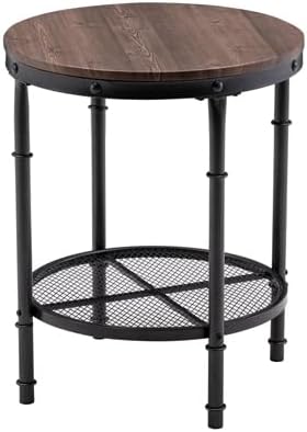 VINGLI 20" Round Side Table, Small End Tables Living Room, Brown | Industrial Center Table with Metal Mesh, Rustic Farmhouse Side Tables for Bedroom, Bedside, Office, Corner