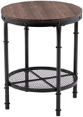 VINGLI 20" Round Side Table, Small End Tables Living Room, Brown | Industrial Center Table with Metal Mesh, Rustic Farmhouse Side Tables for Bedroom, Bedside, Office, Corner