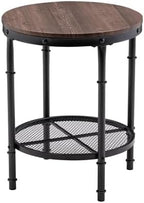 VINGLI 20" Round Side Table, Small End Tables Living Room, Brown | Industrial Center Table with Metal Mesh, Rustic Farmhouse Side Tables for Bedroom, Bedside, Office, Corner