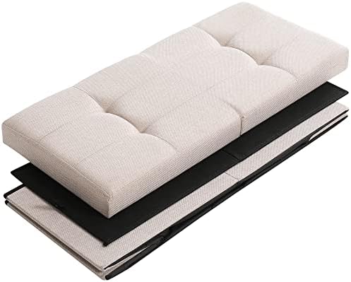 Storage Ottoman Bench Foldable Footrest Foot Stool, 30" Fabric Cream | S...