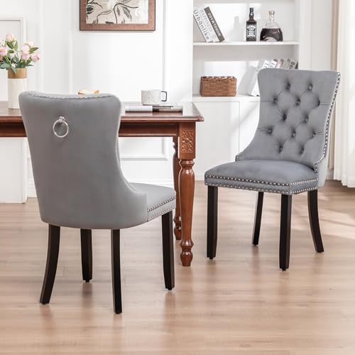 Eifizek Dining Chairs Set of 4 Upholstered Chairs with Tufted Back, Grey