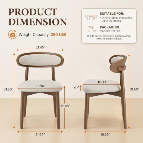 Wooden Dining Chairs set of 2, Farmhouse Dinner Chairs with Curved Back