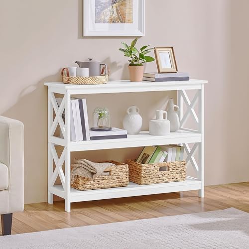 Yaheetech 42"L White Console Table 3-Tier Narrow X-Frame Open Storage Sh...