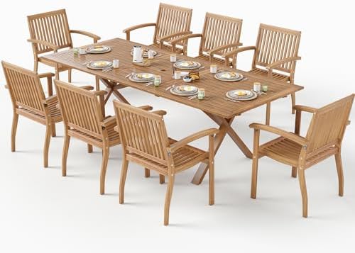 SUNSHINE VALLEY Acacia Wood Patio Dining Set for 8, Expandable Table