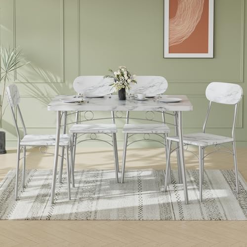 VECELO Dining Table Set for 4, 5-Piece Kitchen Table with 4 Chairs, MDF Board...