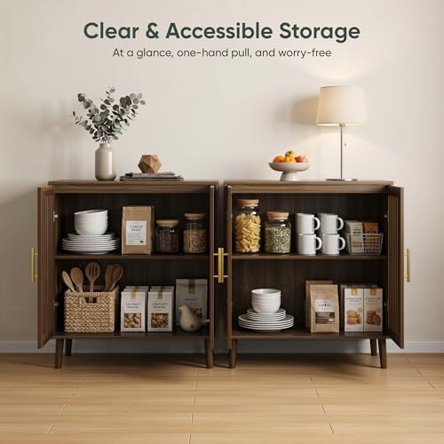 Smart FENDEE Sideboard Cabinet, 31.5" W Farmhouse Buffet Cabinet with Sl...