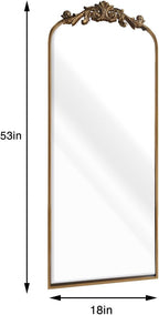 WAMIRRO Ornate Gold Mirror,Vintage Arched Antique Floor Mirrors for Living Room Hallway Fireplace Bathroom Entryway 18"X53"
