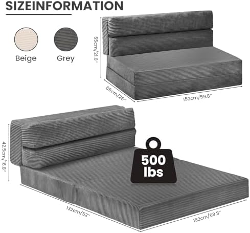 JUIKURY Folding Sofa Bed, Convertible Sleeper Chair with Pilow Foldable Matre...