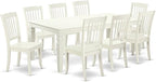 East West Furniture LGDA9-LWH-W 9 Piece Dining Room Table Set Includes a Rectangle Kitchen Table with Butterfly Leaf and 8 Dining Chairs, 42x84 Inch, Linen White