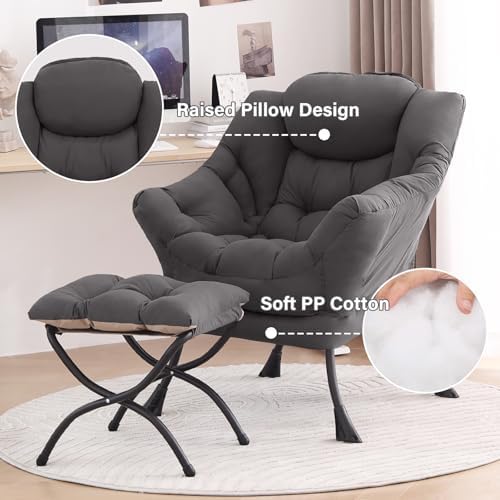 Tiita Lazy Chair with Ottoman, Comfy Reading Accent Chair, Dark Grey