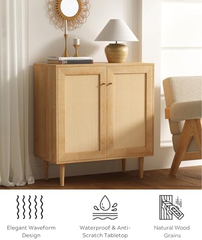 EYYTHUNG Rattan Storage Cabinets Set of 2 Accent Sideboard Boho Buffet Kitche...