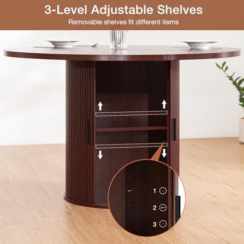 HOMMPA 48'' Round Dining Table for 4-6 Kitchen Table with Storage-Walnut