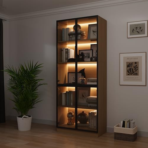 Bobve 78.7" Display Cabinet with 4 Glass Doors,5 -Tier Storage Cabinet w...