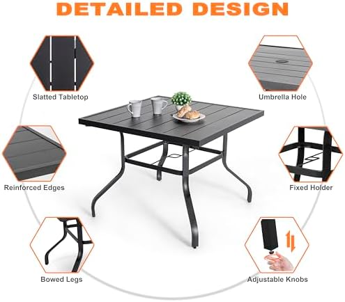 NUU GARDEN 5 Piece Outdoor Dining Set, All Weather Outdoor Padded Textilene P...