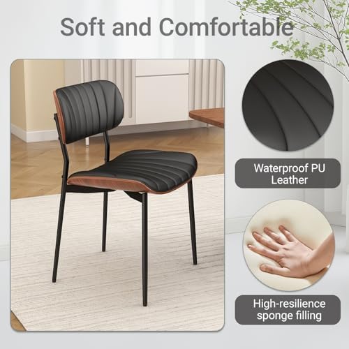 Modern Dining Chairs Set of 2,Upholstered PU Leather Kitchen Chairs,Black | M...