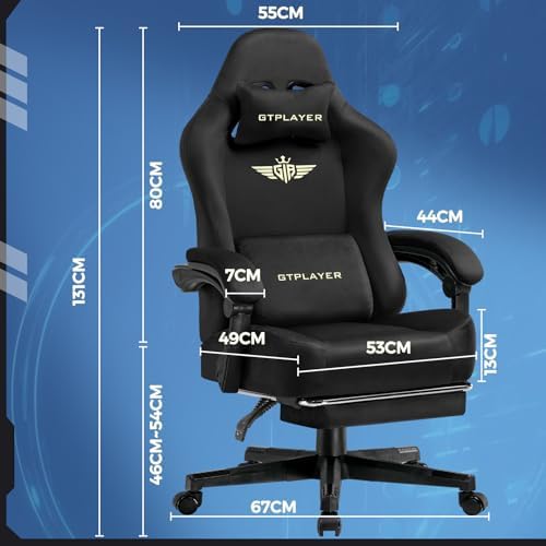 GTPLAYER Gaming Chair Fabric with Pocket Spring Cushion, Big and Tall Gamings...