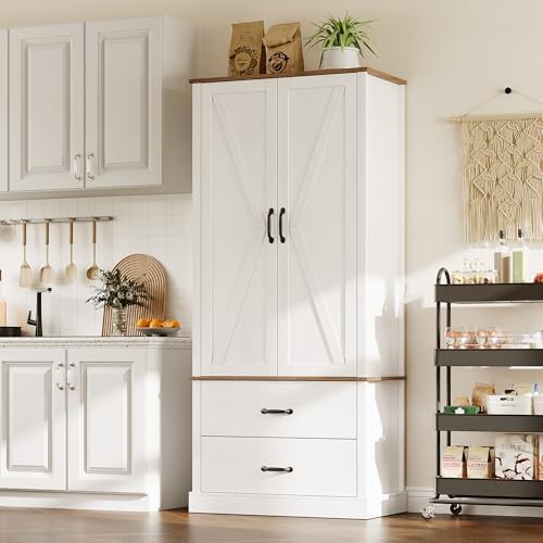 GarveeHome Kitchen Pantry Cabinet, Farmhouse Storage Cabinet with Barn Doors,...