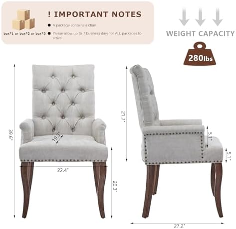 SoarFlash Chenille Dining Chairs Set of 2, Tall Back Side Chair，Modern Uphols...