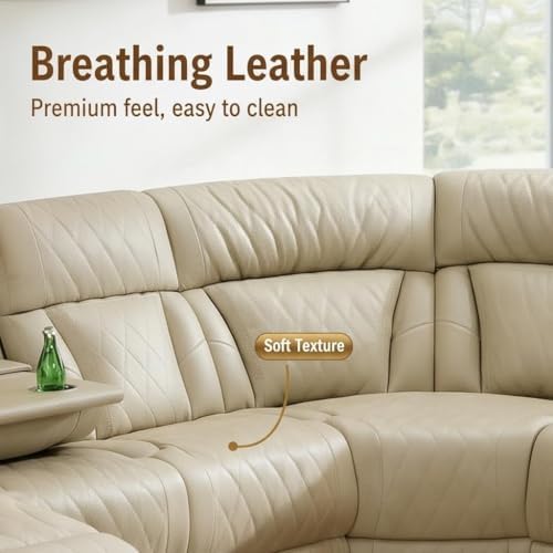 Breathing Leather Reclining Sofa Set,Power Recliner Sectional Couch with LED ...