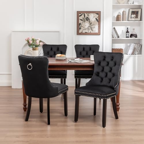 Hixkol Velvet Dining Chairs Set of 4,Upholstered Dining Chairs with Ring Pull...