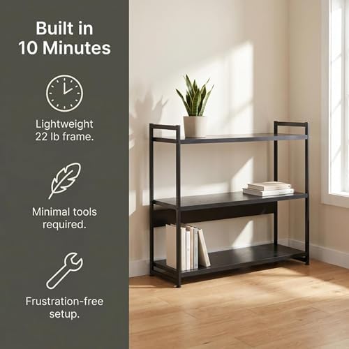 Household Essentials Jamestown Wide 3 Shelf Open Storage Bookshelf Black Oak ...