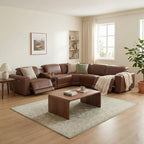 Power Recliner Sectional Sofa, L-Shaped Living Room Furniture Set, Reclining Sectional Couch with Storage Console/Cup Holder for Living Room/House/Apt (Brown, 5 Seater)