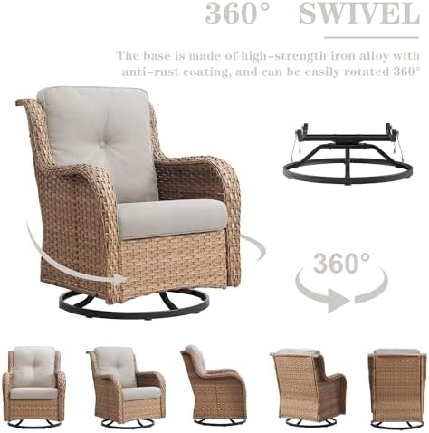 Belord 5 Piece Wicker Patio Furniture Set, Outdoor Swivel Rocker Chairs Set o...