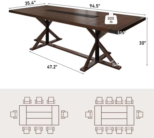 Hlivelood 94" Large Dining Table for 10 People, Rectangular Kitchen Farm...