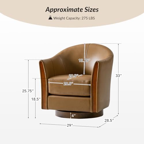 HULALA HOME Leather Swivel Accent Chair with Wood Base Set of 2, Camel | 360-...