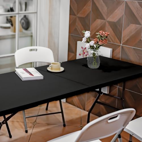 Folding Table 6ft, Heavy Duty Portable Utility Table with Handle, Black | Fol...