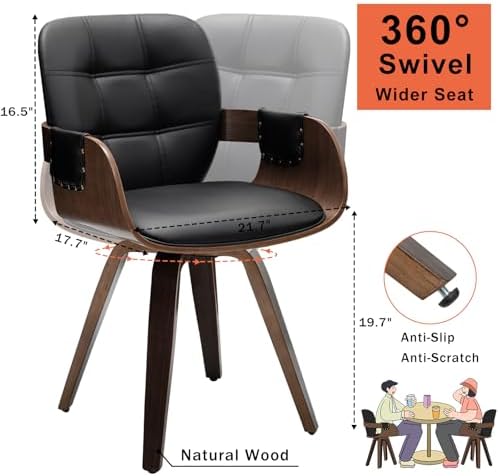 Swivel Dining Chairs, Mid Century Modern Chairs with Arms and Curved Back