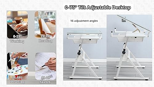 Glass Drafting Table Art Desk – Adjustable Professhional Artwork Drawing Draf...
