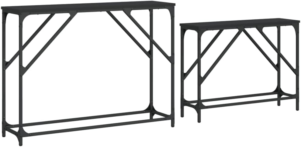 Nesting Console Tables 2 Pack Black Engineered Wood | Space-Saving Design, Me...